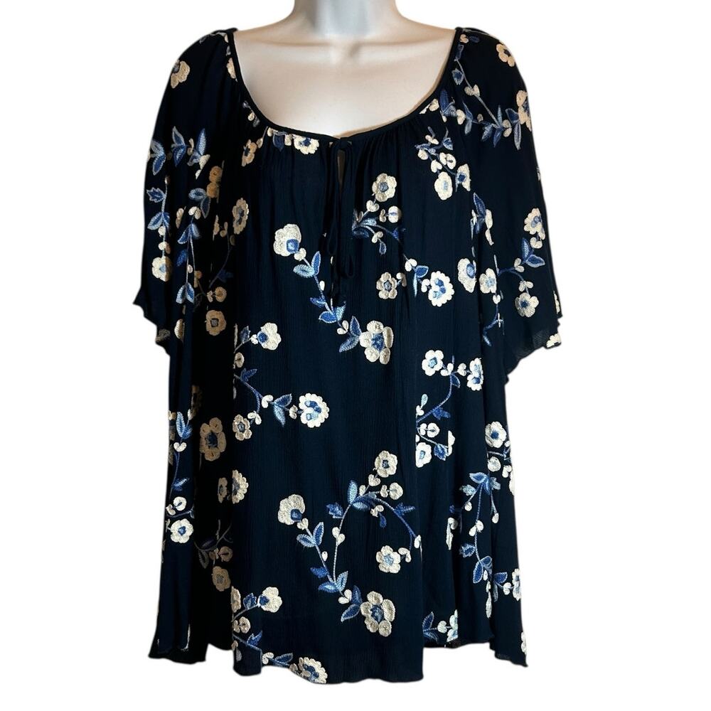 Karen Kane Women Floral Peasant Tunic Top 2X Embroiderered Cottagecore Whimsy